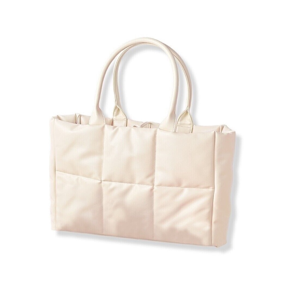 Ulta Beauty Cream Off White Nylon Puffer Shoulder Tote Bag